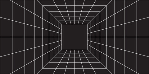 Grid room 3d. Perspective black background. Virtual reality, construction, interior design, technology and template. Vector illustration.