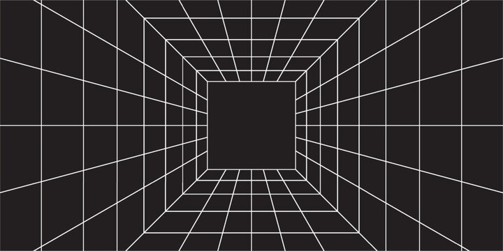 Grid room 3d. Perspective black background. Virtual reality, construction, interior design, technology and template. Vector illustration.