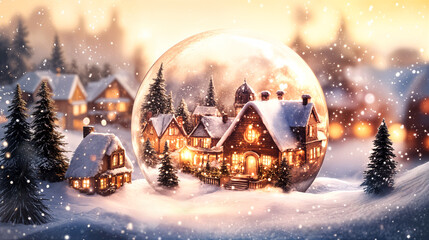 A glass ball containing a New Year's holiday village