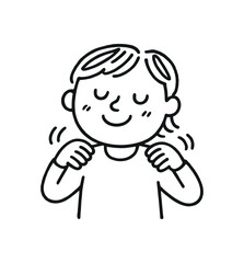 handdrawn cute doodle style person massaging shoulders vector line illustration