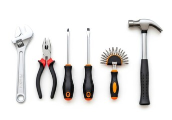 Collection of hand tools isolated on white background