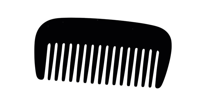 wooden comb flat black solid vector illustration isolated on white background