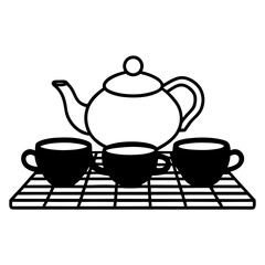 Teapot and cups on grid