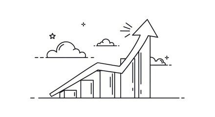 Graphical chart line with upward arrow representing growth and progress in minimalistic style