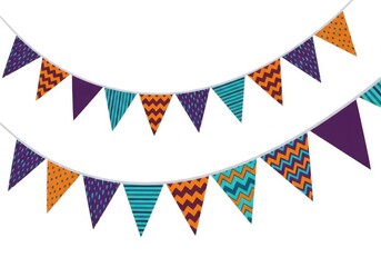 Obraz premium Colorful triangle bunting flags isolated on white background