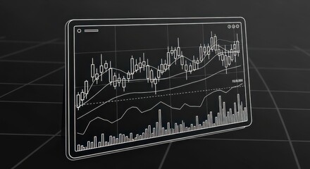 Minimalist financial analysis display with candle stick charts and graph lines on a modern device