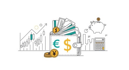 Financial growth concept with global currencies, stock market and investment planning tools
