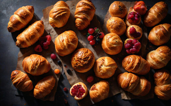 Freshly Baked Croissants and Fruit