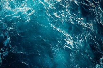 Fototapeta premium Dynamic aerial perspective captures wild ocean waves with rich blue hues. Turbulence and movement create captivating texture and depth. Neural network AI generated
