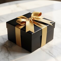 Obraz premium Elegant Black Gift Box with Gold Ribbon