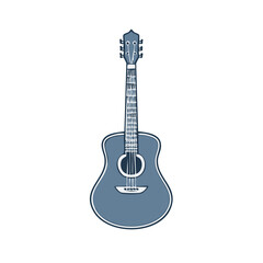 Naklejka premium Illustrated acoustic guitar in blue and white. Music instrument drawing.