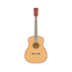Illustration of a beige acoustic guitar isolated on a white background, music concept.