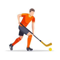 Field hockey player in action with stick and ball