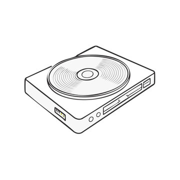Retro CD Player Device with Disc on Top in an Illustration Style