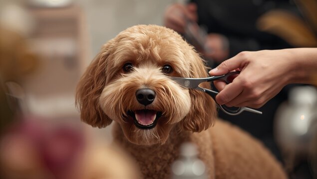 Happy Dog Being Groomed in a Pet Salon With Care and Attention From a Professional Stylist