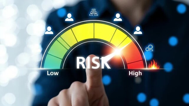 Risk meter showing high risk with a finger pointing towards it motion animated video 4k