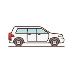 Fototapeta premium Cartoon-style illustration of a white SUV with blue windows and red taillight.