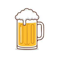 Refreshing Golden Beer Pint with Thick Foamy Head Overflowing from Classic Mug Illustration