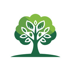 Obraz premium Stylized Green Tree Symbol with Abstract Leaves and Trunk on White Background