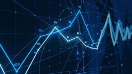 Digital analytics data visualization. Abstract blue network graph showing financial trends, business growth, technology evolution. Futuristic concept. Represents big data, statistics, global - Powered by Adobe