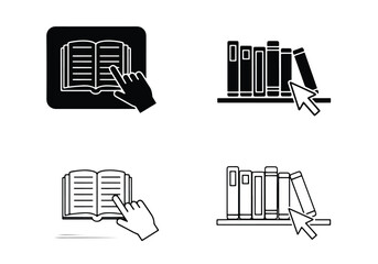 Digital library icons book selection online reading selection - Vector icon symbol for website - Icon vector - Blue icon vector - Line and glyph solid icon set