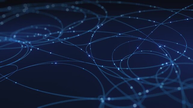 Abstract blue glowing lines dots on dark background. Digital technology network, data communication concept. Futuristic design element for business, science, internet. Modern, clean.