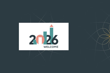 A modern 2026 welcome design on a dark background with simple bar and number combinations. Perfect for event branding, posters, greetings, and creative projects. Editable EPS.