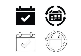 Calendar icons set check mark recycle arrow symbol - Vector icon symbol for website - Icon vector - Blue icon vector - Line and glyph solid icon set