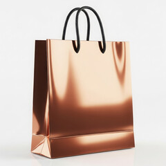 Sleek rose gold metallic luxury shopping bag with black handles