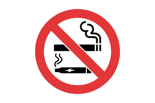 A red circle with a diagonal line prohibits smoking and vaping.