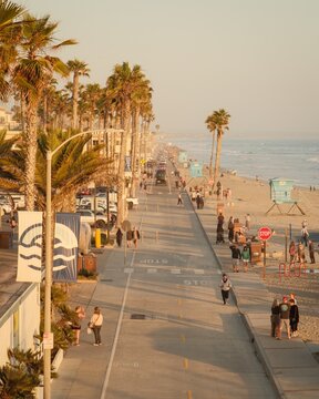 View of The Strand along the beach in Oceanside, California