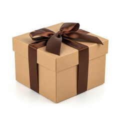 Brown kraft gift box with elegant dark brown satin ribbon bow