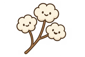 Smiling cotton plant drawing cute kawaii character feeling happy and soft transparent background