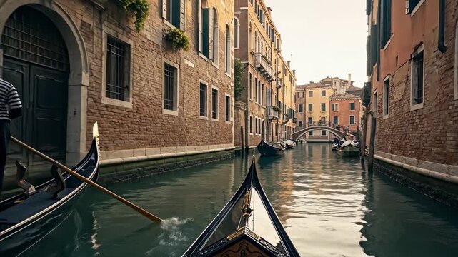 Venice Canal Gondola Ride Scenic European Cityscape Travel Destination.