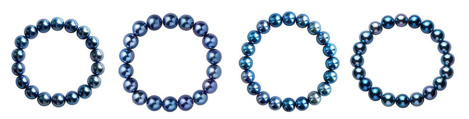 Obraz premium Four dark blue pearl beaded bracelets, isolated on transparent background