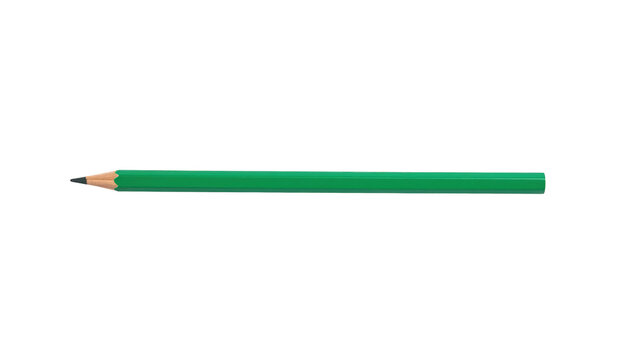 Green graphite pencil, unsharpened and ready to be prepared for creative work, positioned horizontally against a crisp transparent background.
