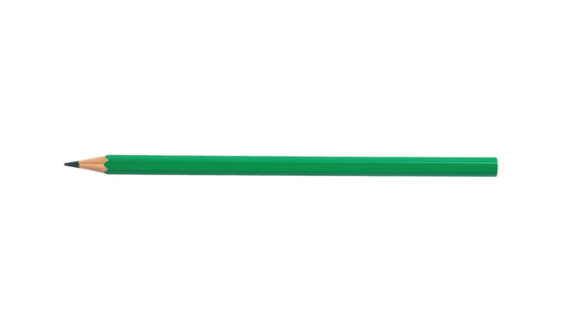 Green colored pencil isolated on transparent background