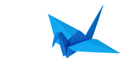 Blue origami crane isolated on transparent background