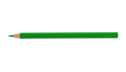 A single green pencil with a sharpened point isolated on transparent background
