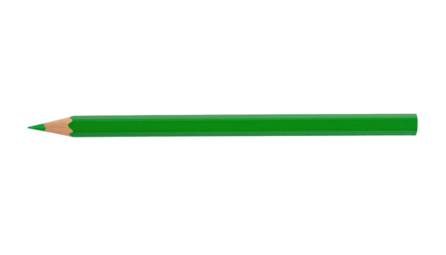 A single green pencil with a sharpened point isolated on transparent background