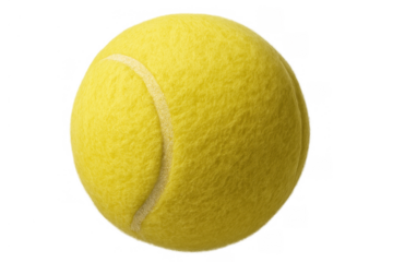 Yellow tennis ball with felt texture showing seam on a transparent background, representing sport and recreation