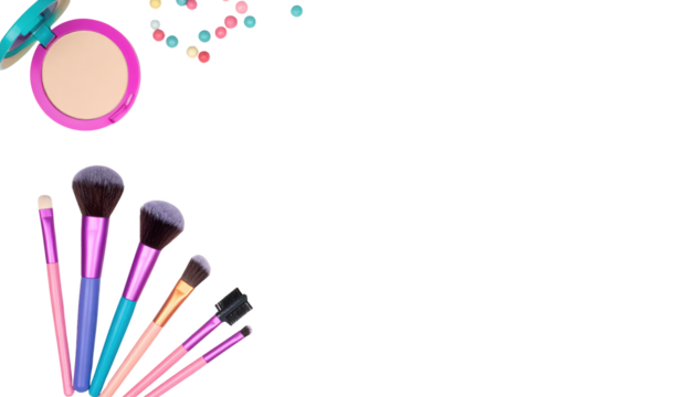 Makeup brushes and powder compact isolated on transparent background