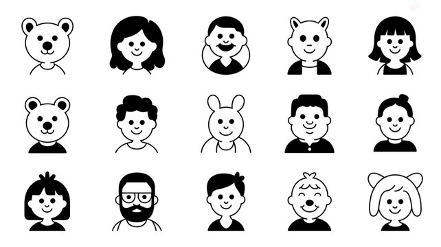 Delightful collection of cute cartoon character avatars for joyful designs, ideal for children's books, friendly websites, and charming social media profiles - Powered by Adobe