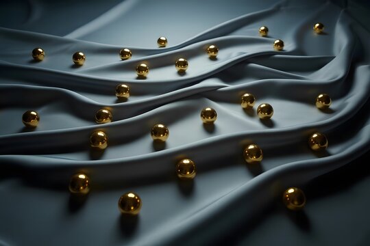 Elevated luxury concept with scattered golden spheres on flowing fabric, perfect for upscale branding and sophisticated designs, conveying elegance and value