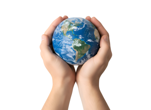 Hands Holding Earth Globe - Global Protection, Environmental Care, Future Sustainability on white background Isolated on Transparent Background - Powered by Adobe