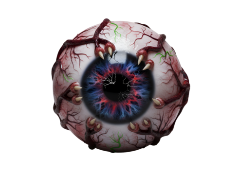 Detached Gory Eyeball. Bloody Human Organ for Horror, Halloween & Medical Concepts. on white background Isolated on Transparent Background