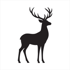 Fototapeta premium Stylized deer stag buck silhouette standing proudly with large impressive antlers, side profile view, minimalist graphic design element perfect for branding nature wildlife, outdoor forest hunting