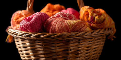 Wicker Basket with Colorful Textiles