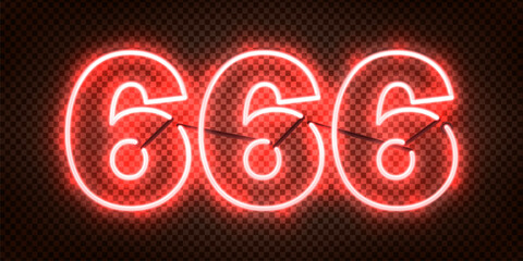 Vector neon number 666 isolated on the transparent background.