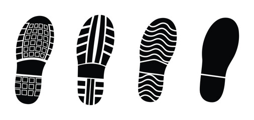 Set of four different shoe print silhouettes isolated on for design purposes and creativity